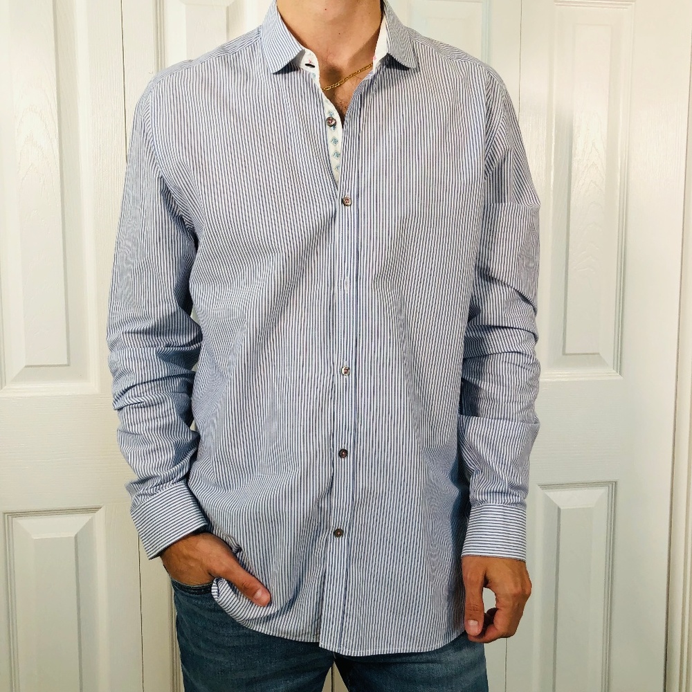 Ted Baker London Blue White Striped Shirt S